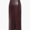 Basic Solid Faux Leather Midi Skirt>MICAS Outlet