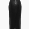 Basic Solid Faux Leather Midi Skirt>MICAS Outlet