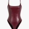 Basic Solid Faux Leather Bodysuit>MICAS Fashion