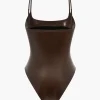 Basic Solid Faux Leather Bodysuit>MICAS Fashion