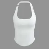 Basic Solid Halter Curved Hem Tank Top>MICAS Fashion