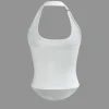 Basic Solid Halter Curved Hem Tank Top>MICAS Fashion