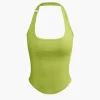Basic Solid Halter Curved Hem Tank Top>MICAS Fashion
