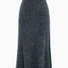 Basic Solid High-Waisted Mermaid Sweater Skirt>MICAS Fashion