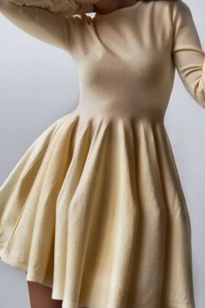 Basic Solid Knit Long-Sleeve Dress>MICAS Online