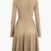 Basic Solid Knit Long-Sleeve Dress>MICAS Online
