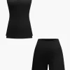 Basic Solid Knit Split Strapless Top And Shorts Set>MICAS Outlet