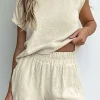 Basic Solid Linen Casual Shorts Set>MICAS Clearance