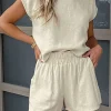 Basic Solid Linen Casual Shorts Set>MICAS Clearance