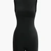 Basic Solid Mock Neck Unitard Sleeveless Romper>MICAS Hot