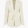 Basic Solid Notched Lapel Belted Blazer>MICAS New