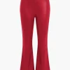 Basic Solid Pu Leather High-Waisted Flared Trousers>MICAS Clearance