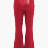 Basic Solid Pu Leather High-Waisted Flared Trousers>MICAS Clearance