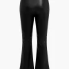 Basic Solid Pu Leather High-Waisted Flared Trousers>MICAS Clearance