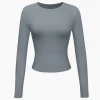 Basic Solid Round Neck Long Sleeve Top>MICAS Clearance