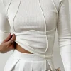 Basic Solid Round Neck Ribbed Long-Sleeve Top>MICAS New