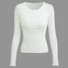 Basic Solid Round Neck Ribbed Long-Sleeve Top>MICAS New