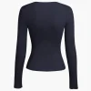 Basic Solid Round Neck Ribbed Long-Sleeve Top>MICAS New