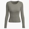 Basic Solid Round Neck Ribbed Long-Sleeve Top>MICAS New