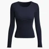 Basic Solid Round Neck Ribbed Long-Sleeve Top>MICAS New