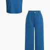 Basic Solid Sleeveless Top And Straight Leg Pants Set>MICAS Hot