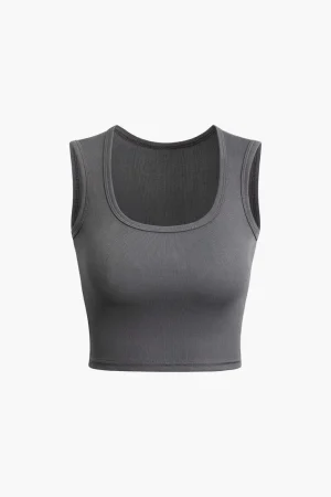 Basic Solid Square Neck Tank Top>MICAS Online