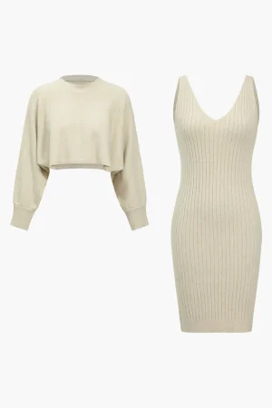 Basic Solid Sweater Top And Tank Dress Set>MICAS Sale