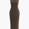 Basic V-neck Sleeveless Maxi Dress And Hooded Crop Sweatshirt Set>MICAS Fashion