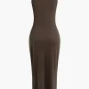Basic V-neck Sleeveless Maxi Dress And Hooded Crop Sweatshirt Set>MICAS Fashion