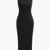 Basic V-neck Sleeveless Maxi Dress And Hooded Crop Sweatshirt Set>MICAS Fashion