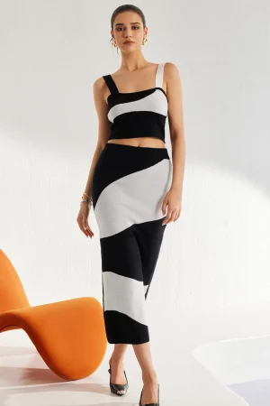 Basic Zebra Print Knit Cami Top And Skirt Set>MICAS New
