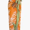 Bead Cut Out One Shoulder Swimsuit And Leaves Print Wrap Skirt Set>MICAS Online