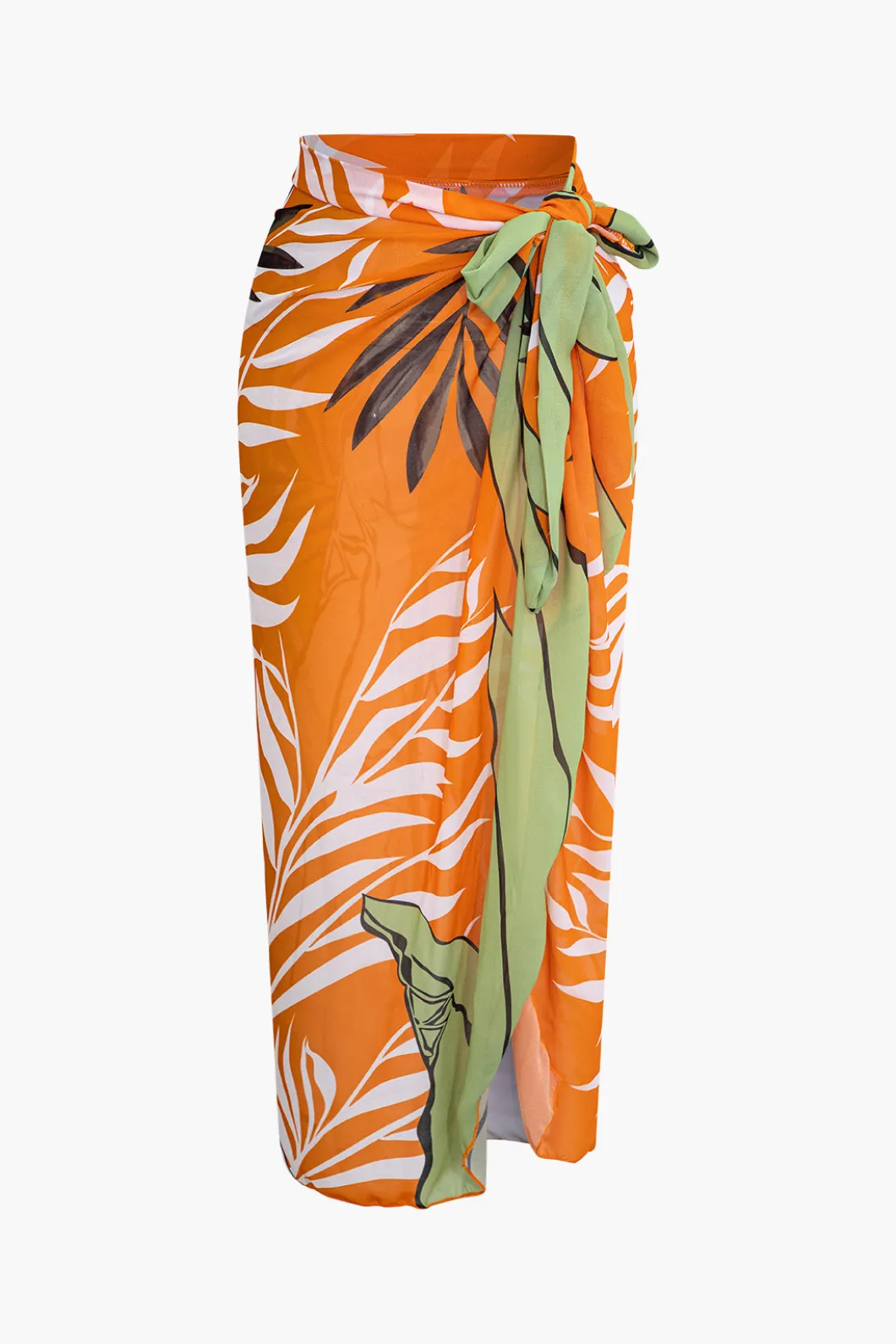 Bead Cut Out One Shoulder Swimsuit And Leaves Print Wrap Skirt Set>MICAS Online