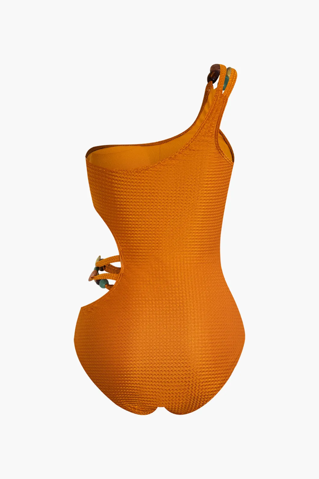 Bead Cut Out One Shoulder Swimsuit And Leaves Print Wrap Skirt Set>MICAS Online