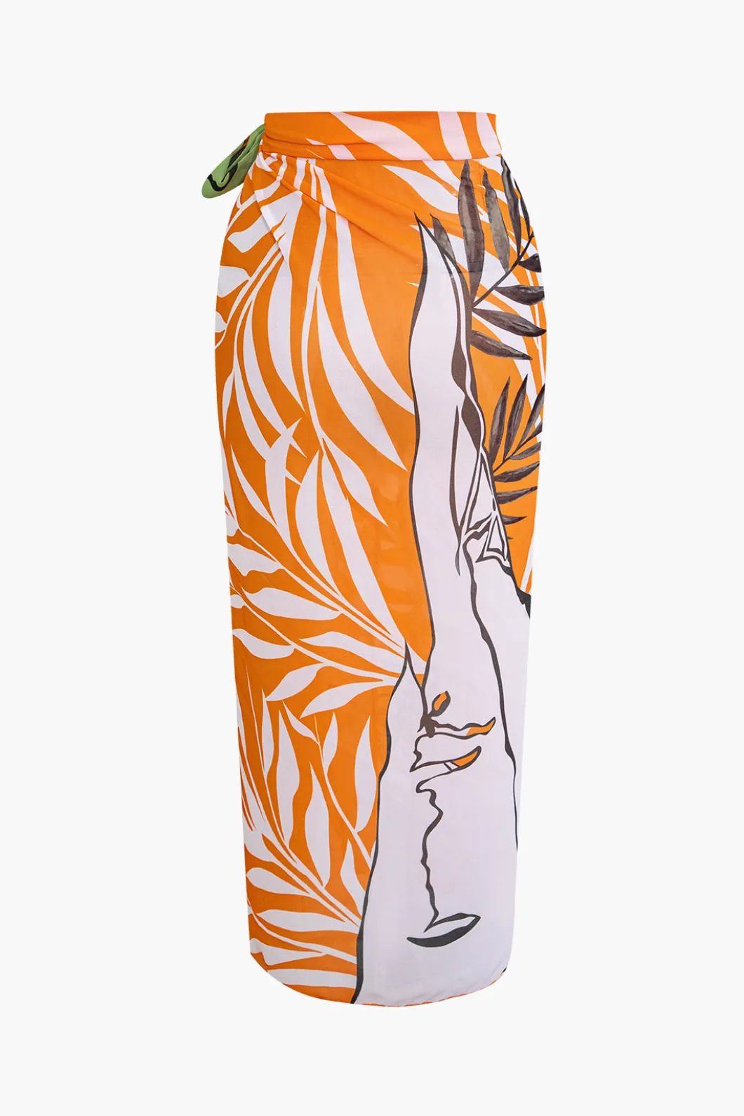 Bead Cut Out One Shoulder Swimsuit And Leaves Print Wrap Skirt Set>MICAS Online