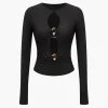 Bead Detail Cut Out Long Sleeve Top>MICAS Discount