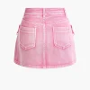 Belt Detail Flap Pocket Denim Mini Skirt>MICAS Clearance