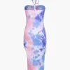 Blue Tie Dye Halter Neck Midi Dress>MICAS Hot