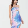 Blue Tie Dye Halter Neck Midi Dress>MICAS Hot