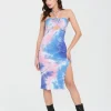 Blue Tie Dye Halter Neck Midi Dress>MICAS Hot
