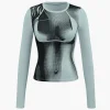 Body Heat Print Long Sleeve Top>MICAS New