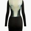 Body Print Round Neck Long Sleeve Ruched Mini Dress>MICAS Sale