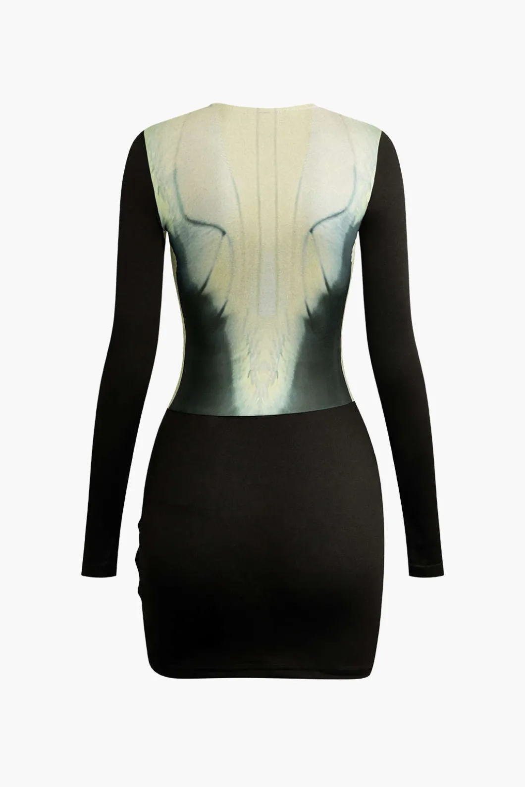 Body Print Round Neck Long Sleeve Ruched Mini Dress>MICAS Sale