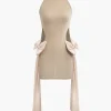 Bow Cut Out Mock Neck Mini Dress>MICAS Discount