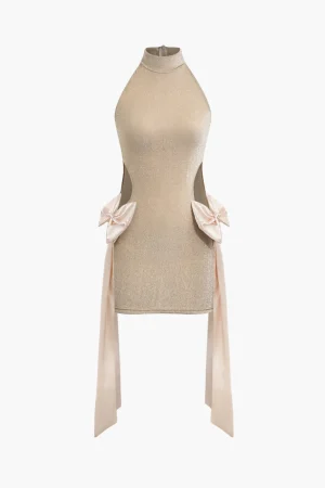 Bow Cut Out Mock Neck Mini Dress>MICAS Discount