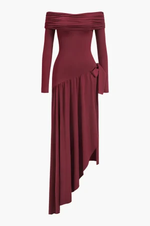 Bow Off Shoulder Long Sleeve Maxi Dress>MICAS Sale