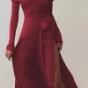 Bow Off Shoulder Long Sleeve Maxi Dress>MICAS Sale