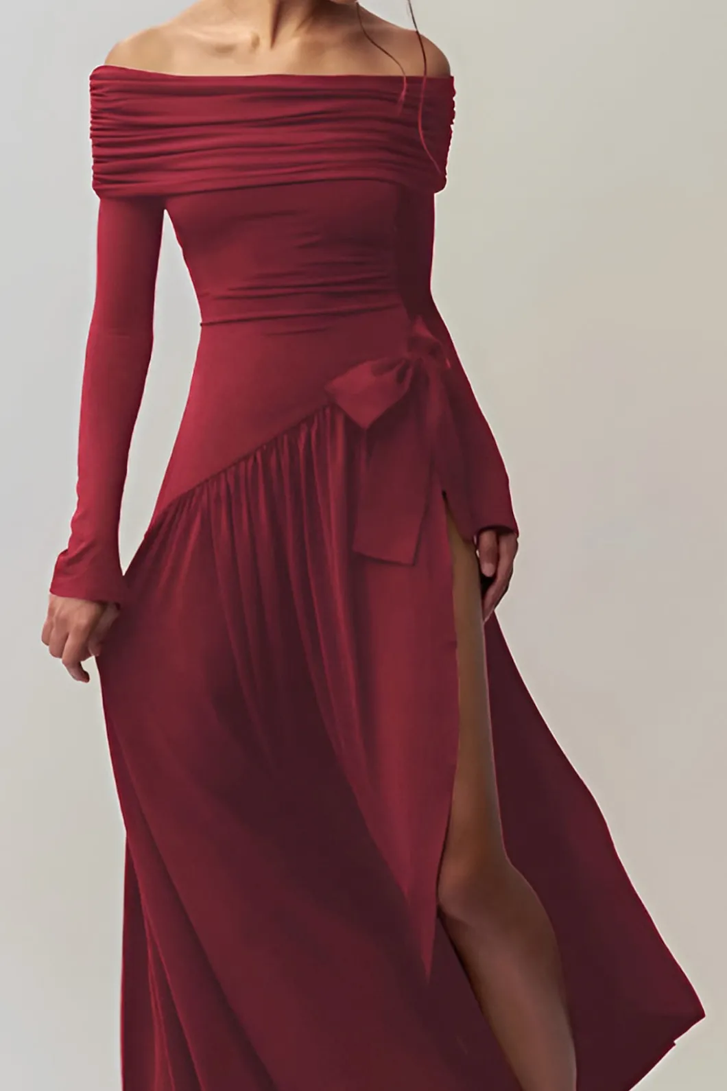Bow Off Shoulder Long Sleeve Maxi Dress>MICAS Sale