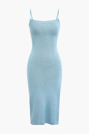 Braided Tie Slip Slit Knit Midi Dress>MICAS Outlet