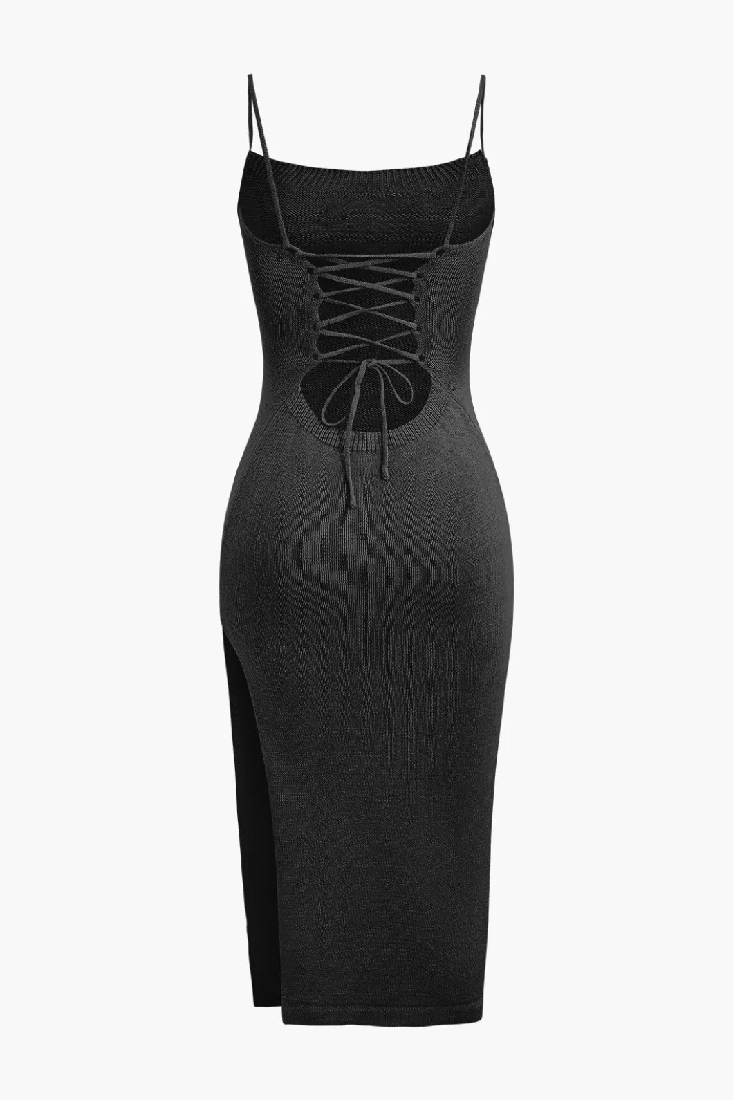 Braided Tie Slip Slit Knit Midi Dress>MICAS Outlet